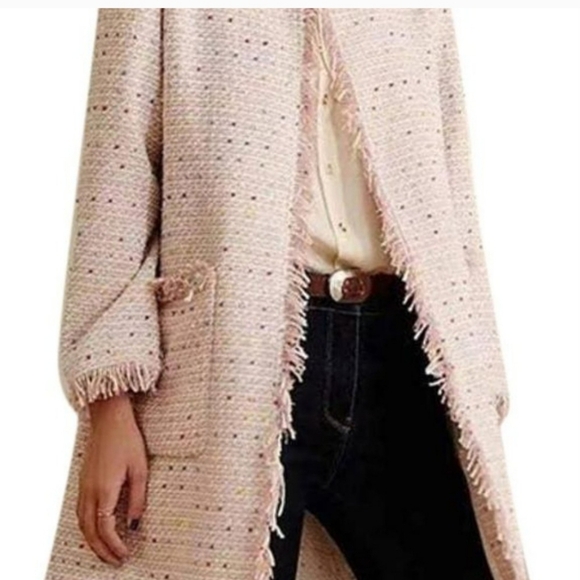 Kate Spade Pink Multicolor Mainline Tweed Long Jacket Coat size 14 - Picture 2 of 15